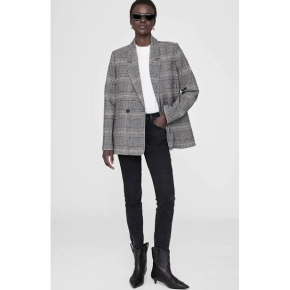 ANINE BING Plaid Madeline Double Breasted Blazer Jacket Blue Black Size S P - Picture 2 of 10